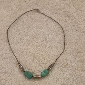 Vintage Sterling Silver and Turquoise Bead Silver-Tone Necklace
